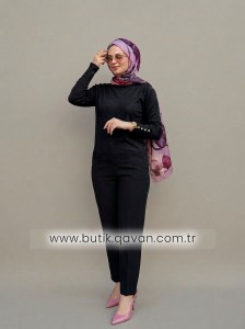Pamuklu Kol Detaylı Body - Siyah