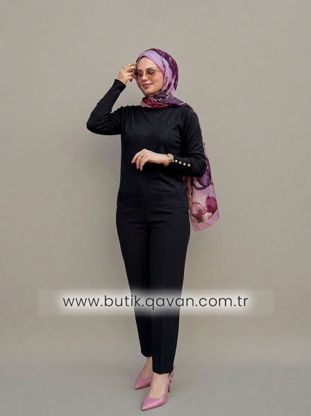 Pamuklu Kol Detaylı Body - Siyah